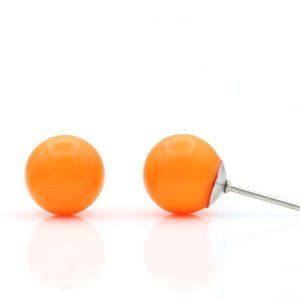 Neon Orange Pearl Studs | 8mm Swarovski Pearl Studs | Orange Pearl Earrings